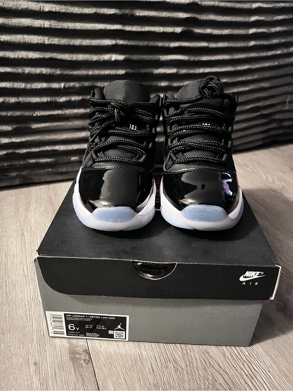 Jordan Kids Glossy Black & White Low Top Sneakers